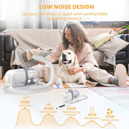 Pet Grooming Vacuum for Dogs & Cats, 13Kpa Suction, 5-In-1 Grooming Kit with Low Noise, 2.5L Dust Cup, Wireless Clippers, Deshedding Brush – Professional At-Home Pet Hair Cleaner